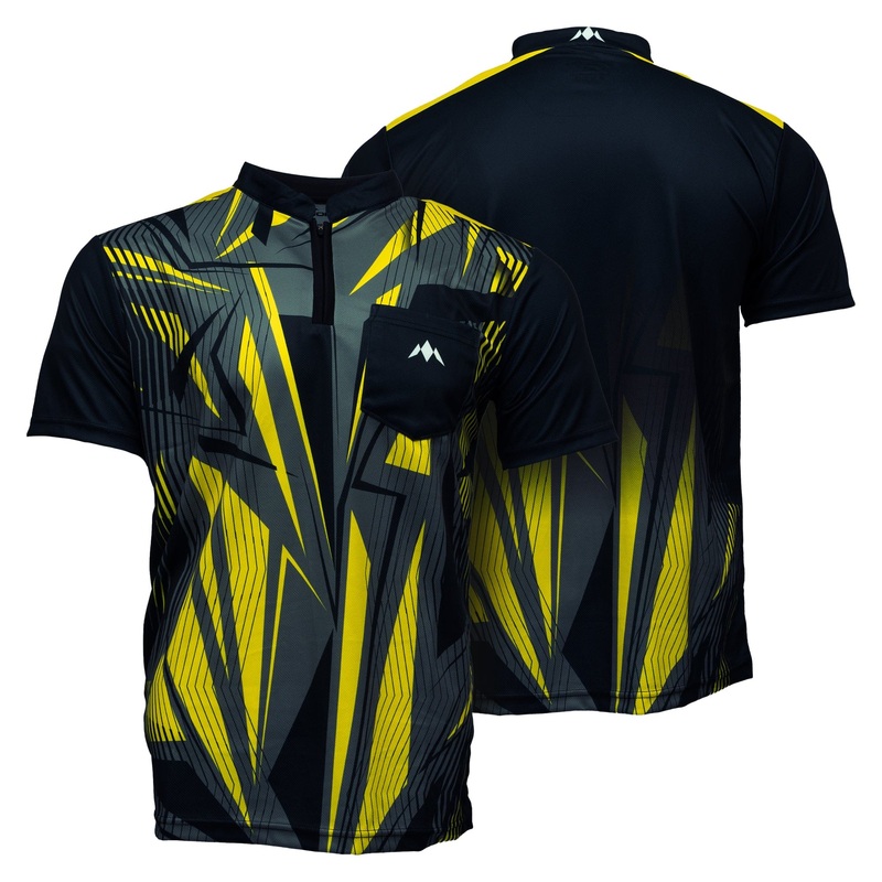 Mission Darts Flint Dart Shirt – Collarless – Lightweight – Black & Yellow Small