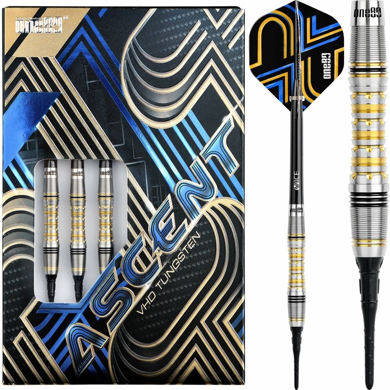 One80 Ascent Darts – Soft Tip – S04 – Black & Gold 18g