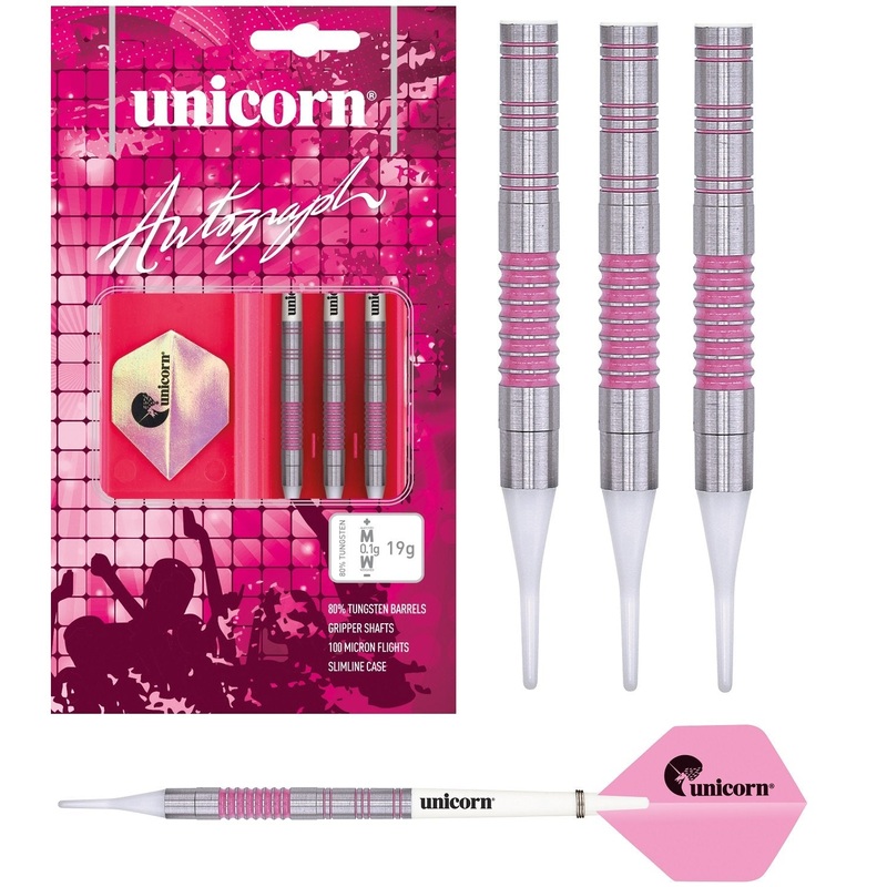 Unicorn Autograph Pink Ringed 80% Tungsten Soft Tip Darts 19 Gram