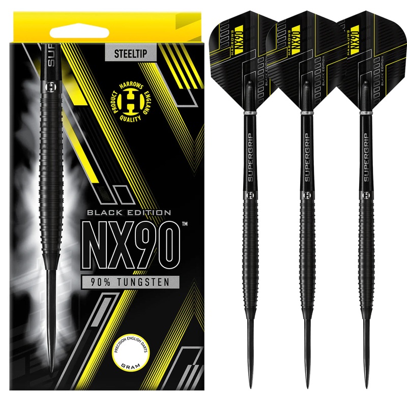 Harrows NX90 Black – Steel Tip Darts – 90% Tungsten – 21g