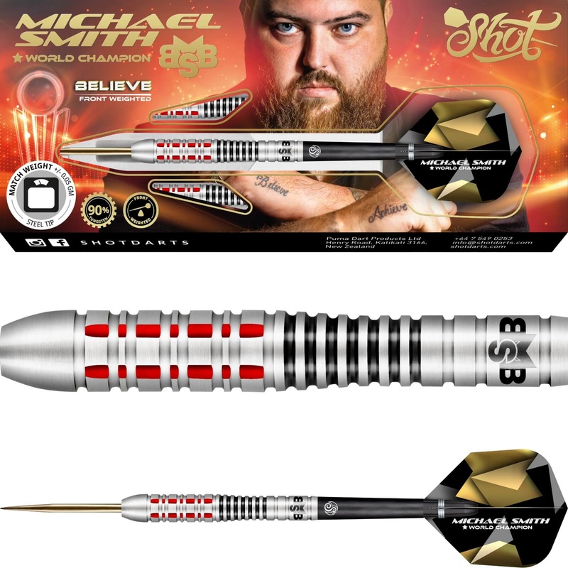 Shot – Michael Smith Believe Darts – Steel Tip – 90% Tungsten – 22g 23g 24g 25g 26g 22 grams