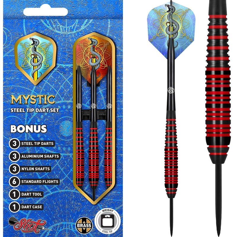Shot Mystic Darts – Steel Tip – Coated Brass – Red Ring 23g