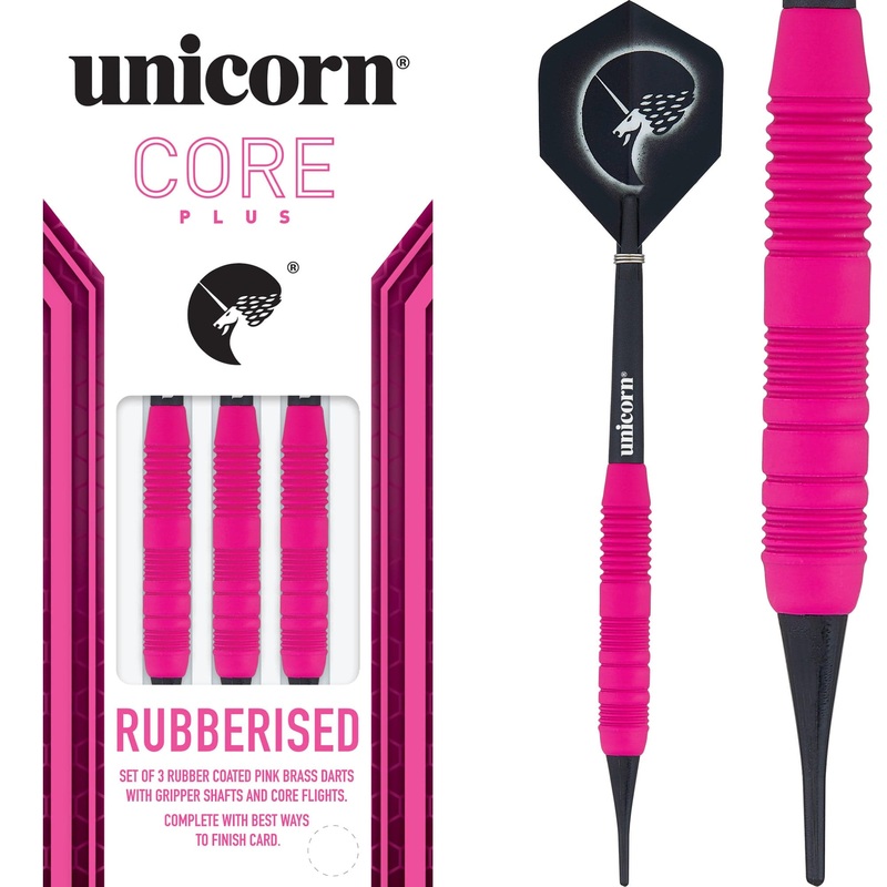 Unicorn Core Plus Win Darts – Soft Tip Brass – Rubberised Pink 17g