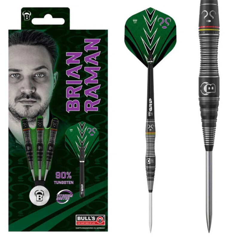 Brian Raman Black Titanium 90% Tungsten Steel Tip Darts by Bulls 22 Gram