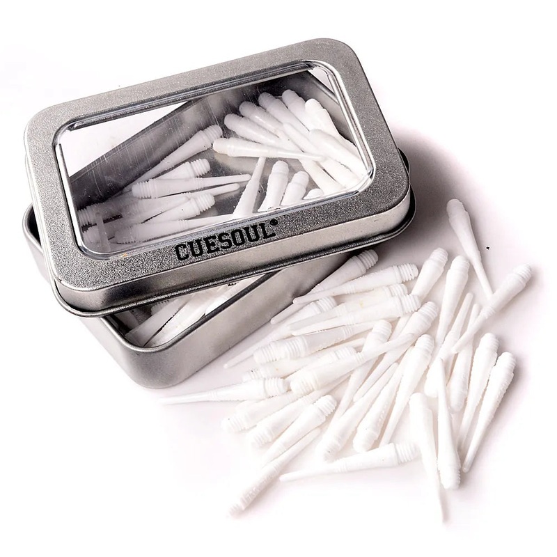 CUESOUL Soft Tip Darts Points 2BA Thread Pack of 100 in Tin – White
