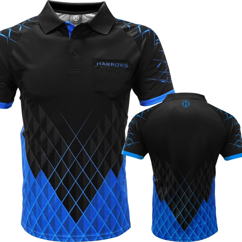 Harrows Paragon Dart Shirt – with Pocket – Black & Blue 2XL