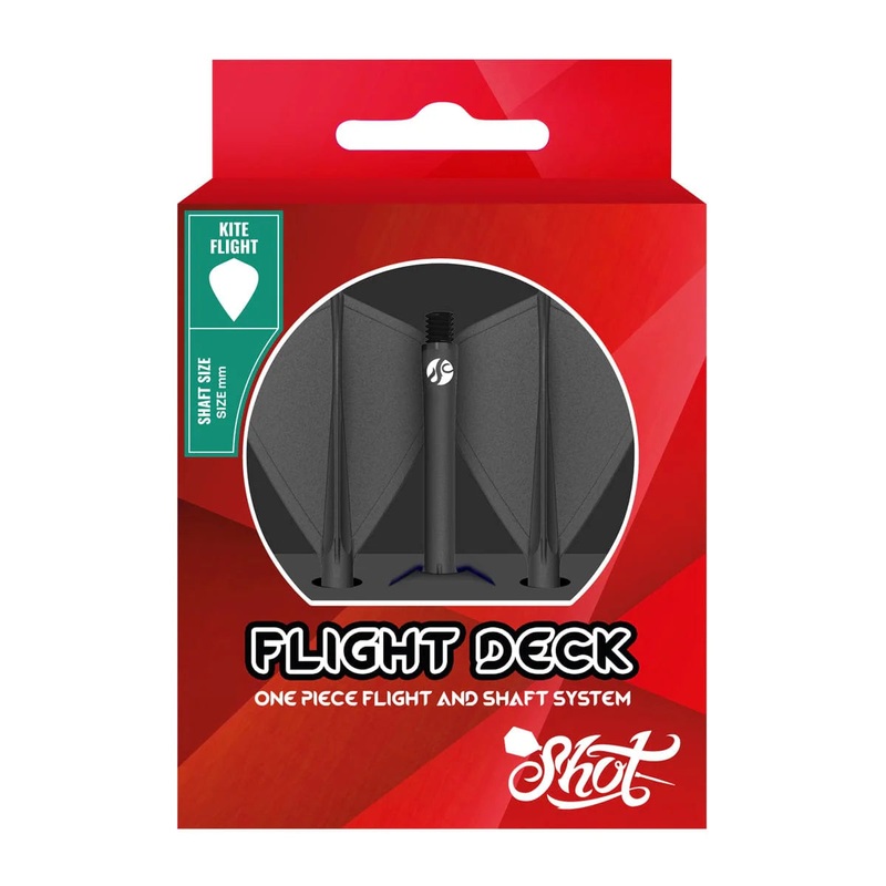 Shot Flight Deck One Piece Dart Flight and Shaft System – Kite – Black – Short