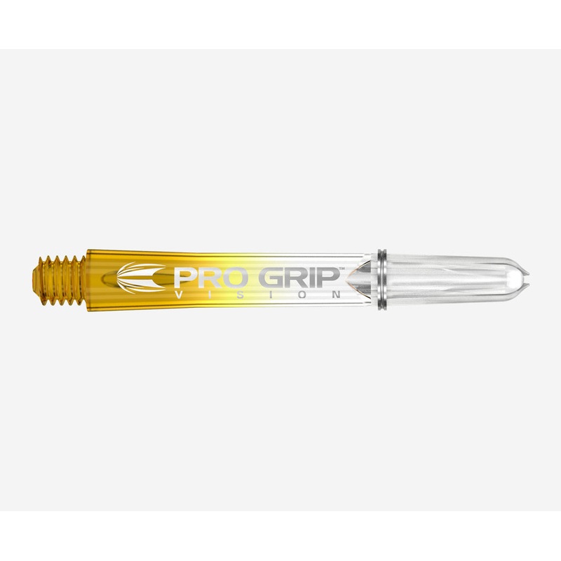 Target Pro Grip Vision Dart Shafts Short Clear Yellow (3 Sets) Clear Yellow Short (34mm in length excluding thread) Clear Polycarbonate Material