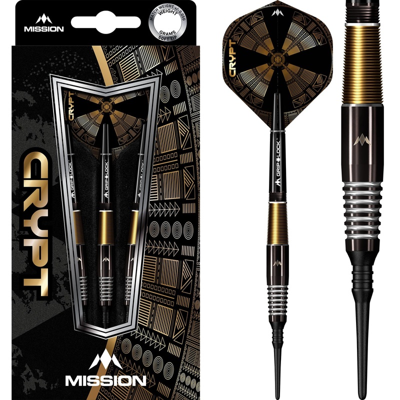 Mission Crypt Darts – Soft Tip – M2 – Black & Gold 21g