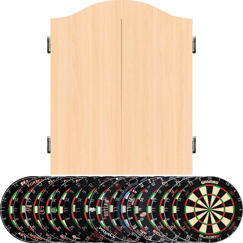 Mission – Light Oak Dartboard Cabinet & Dartboard Bundle – Choose Your Board Bulls NL – Advantage 501