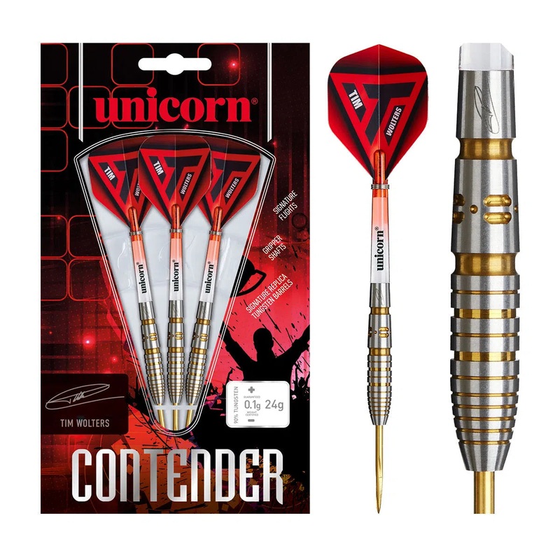 Unicorn Tim Wolters Contender 90% Tungsten Steel Tip Darts 24 GRAM