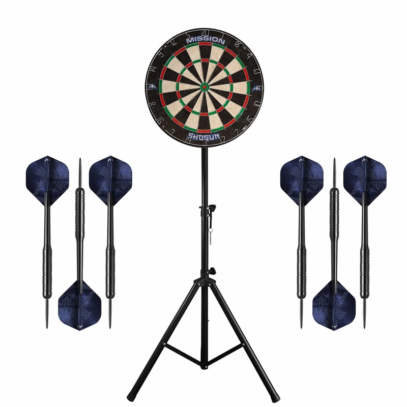Mission Shogun Dartboard & Stand Set – Dart Board, Stand & 2 sets of Brass Darts