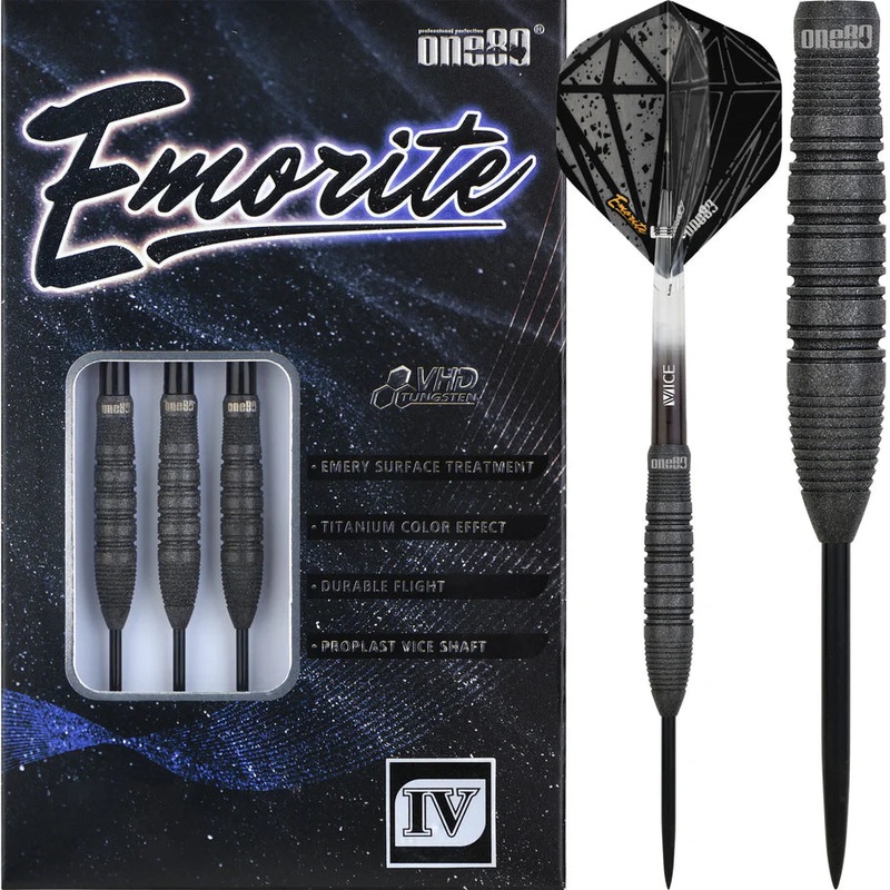 One80 Emorite 04 Black 23 gram 90% Tungsten Steel Tip Dart Set
