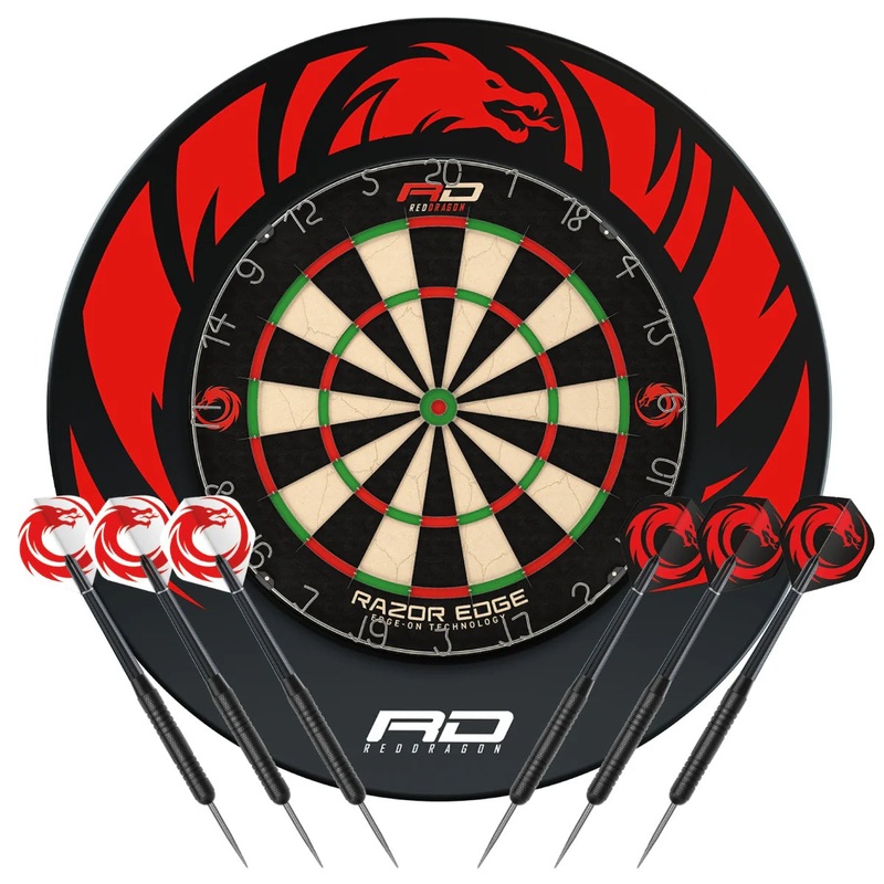 Red Dragon Razor Edge Professional Dartboard Set Black/Red Includes Razor Edge Dartboard 2 sets 20g Brass Steel Tip Darts