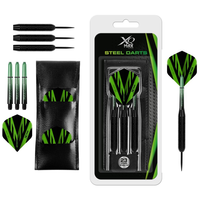XQMax Steel Tip Darts – Black Coated Steel – includes Case – 23g 23g