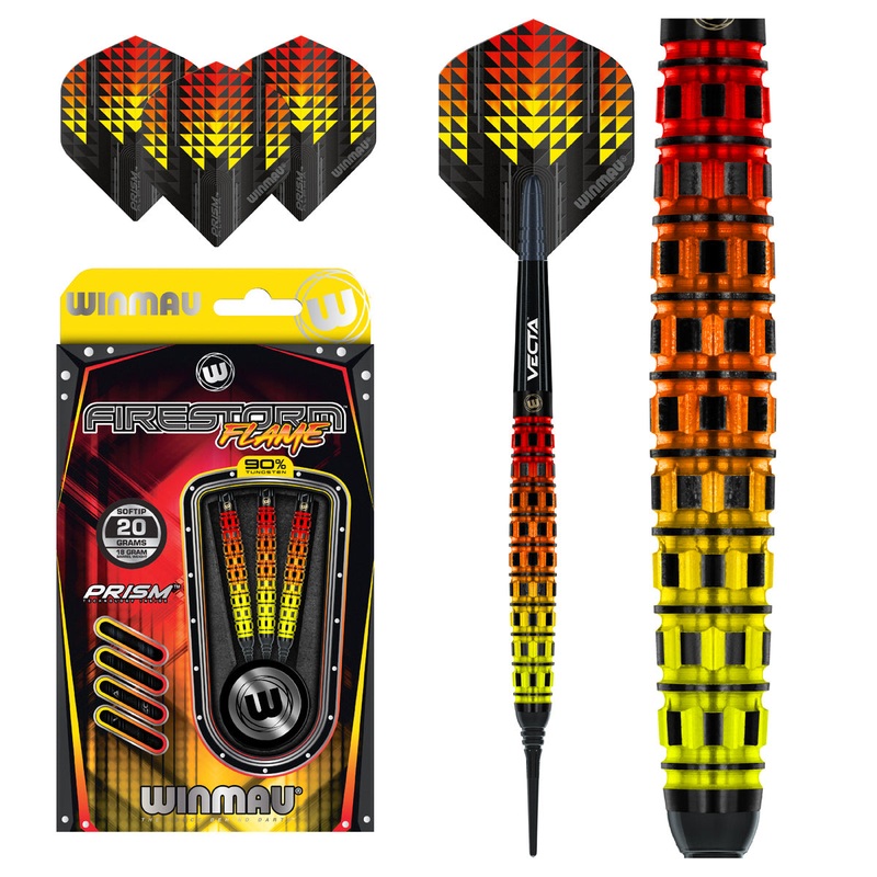 Firestorm Flame Tapered 90% Tungsten Soft Tip Darts by Winmau 20 Gram