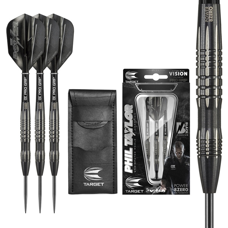 Phil Taylor 8ZERO Black 80% Tungsten Steel Tip Darts by Target – S2 22 Gram