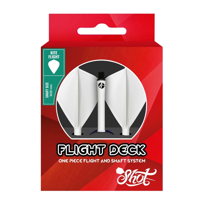 Shot Flight Deck One Piece Dart Flight and Shaft System – Kite – White – In Between