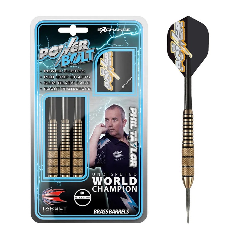 Target Darts Phil Taylor Power Bolt Knurled Brass Steel Tip Darts 22 GRAM