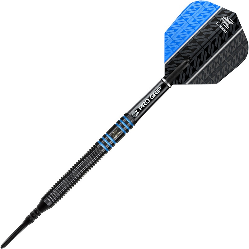 Target Vapor 8 Black Soft Tip Darts – Ringed Grip Blue 18gm