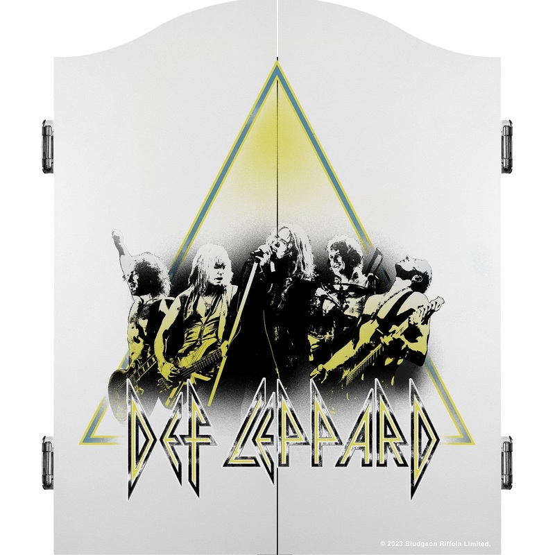 Def Leppard Dartboard Cabinet – Official Licensed – C5 – Premium White – Green Triangle