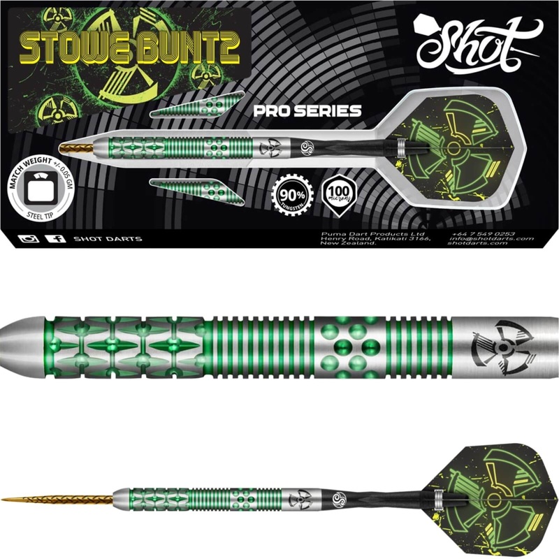 Shot – Stowe Buntz 2.0 Darts – Steel Tip – 90% Tungsten – 23g
