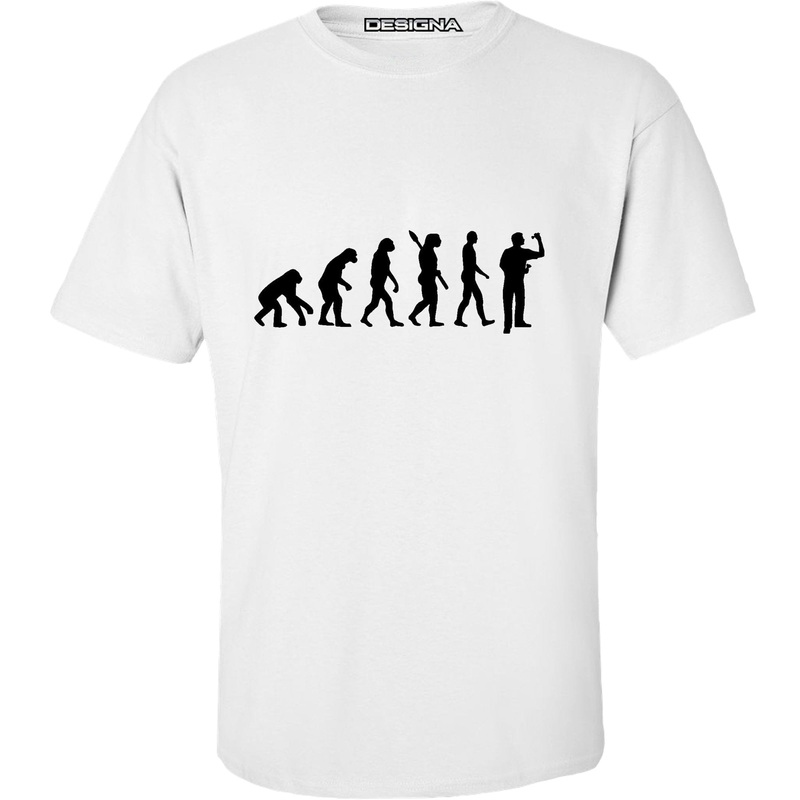 T Shirt – Humour Dart T-Shirt – White – Evolution of a Dart Player 2XL