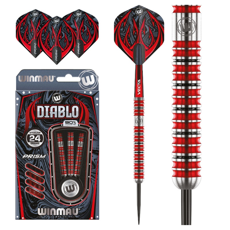 Diablo 90% Tungsten Steel Tip Darts by Winmau – Straight Barrel 22 Gram