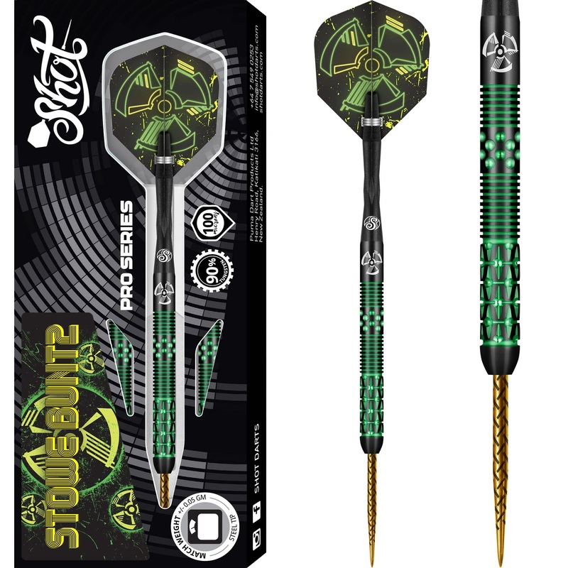 Shot Pro Series Darts – Steel Tip – 90% Tungsten – Stowe Buntz V2 – Black – 23g