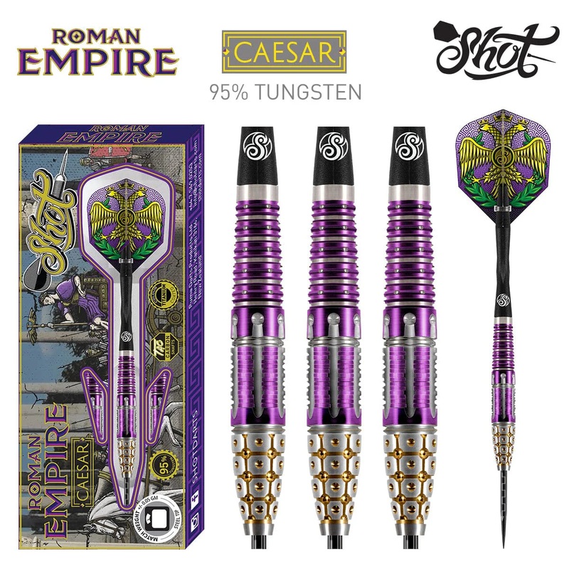 Shot Roman Empire Caesar Steel Tip Dart Set-95% Tungsten Barrels-23gm