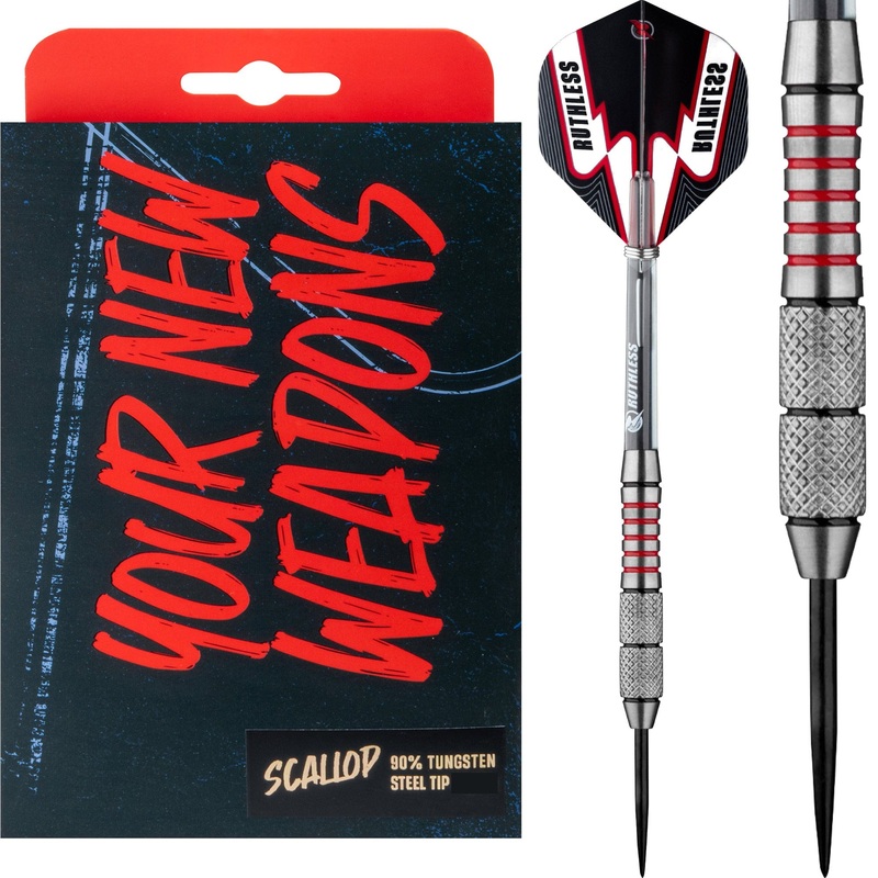 *Ruthless Scallop Darts – Steel Tip – Front Knurl – Black & Red – 23g 23g