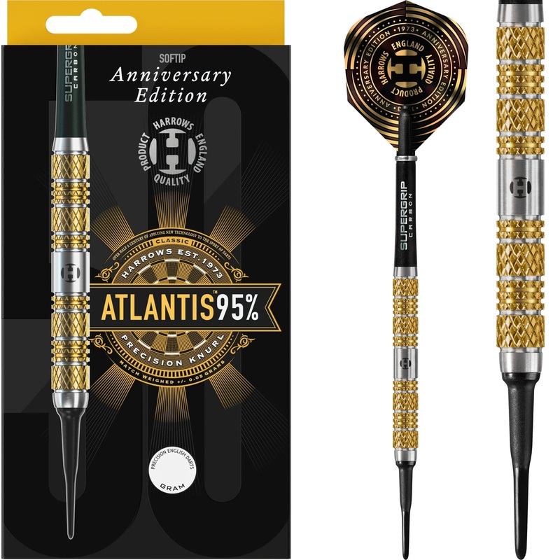 Harrows Atlantis Darts – Soft Tip – 95% – Anniversary Edition – Gold Titanium 18g