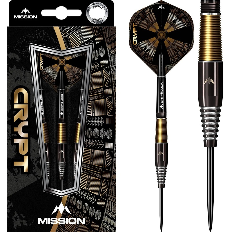 Mission Crypt Darts – Steel Tip 23 gram – M2 – Black & Gold 90% Tungsten