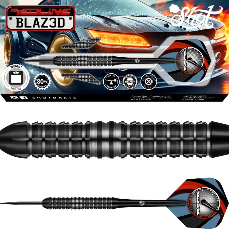 Shot – Redline BLAZ3D Darts – Steel Tip – 80% Tungsten – 22g 24g 26g 28g 22 grams