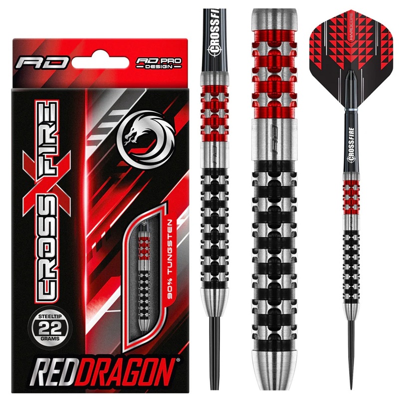 Crossfire 90% Tungsten Steel Tip Darts by Red Dragon 22 Gram