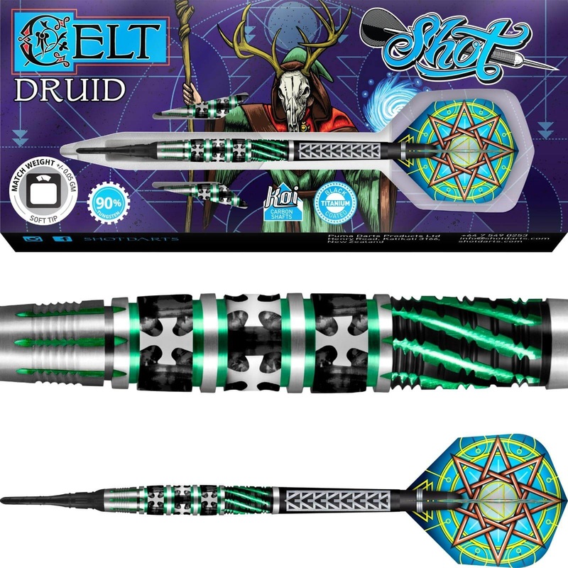 Shot – Celt Druid Darts – Soft Tip – 90% Tungsten – 18g 20g 18 grams