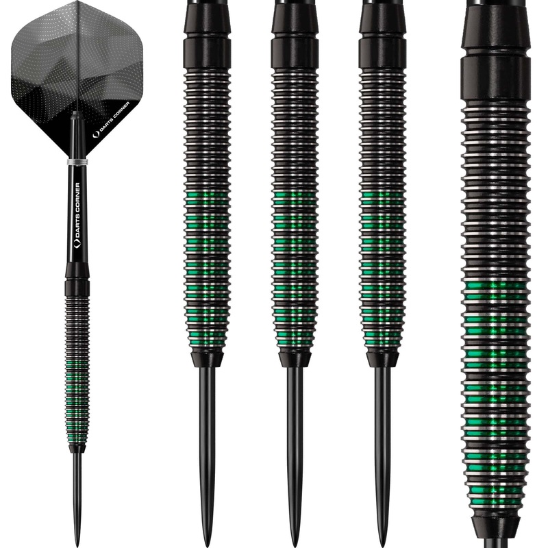 *Darts Corner Black Rebel Darts – Steel Tip Tungsten – Black with Green 24g