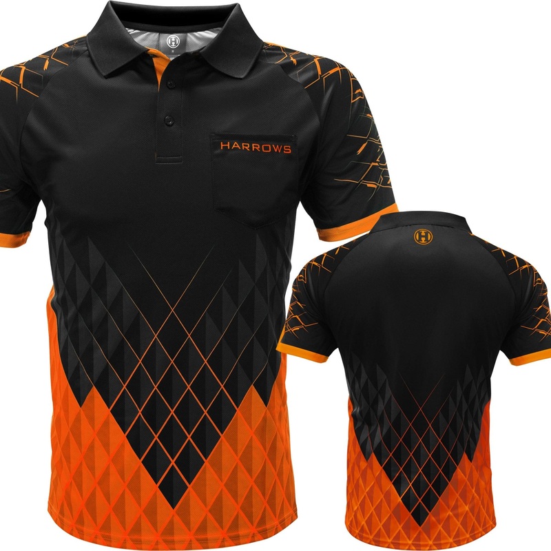Harrows Paragon Dart Shirt – with Pocket – Black & Orange 2XL