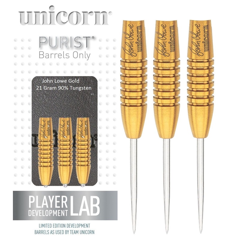 John Lowe Purist Gold Steel Tip Darts by Unicorn 21 Gram