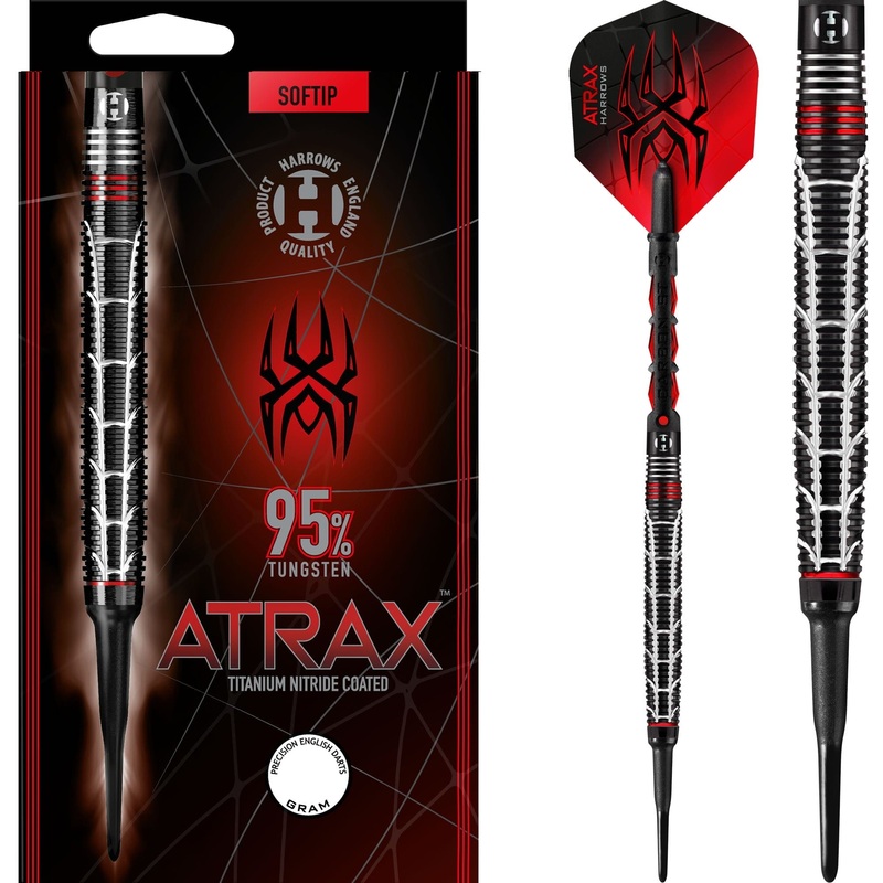 Harrows Atrax Darts – Soft Tip – 95% – Black Titanium 18g