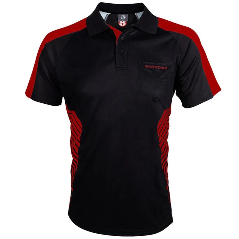 Harrows Darts Vivid Black & Deep Red Darts Shirt SMALL