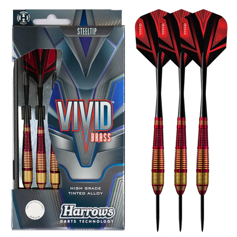 Harrows Vivid Black Brass Steel Tip Darts – Red 22 GRAM
