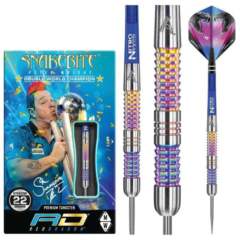 Red Dragon Peter Wright Rainbow Mamba 90% Tungsten Steel Tip Darts 22 GRAM