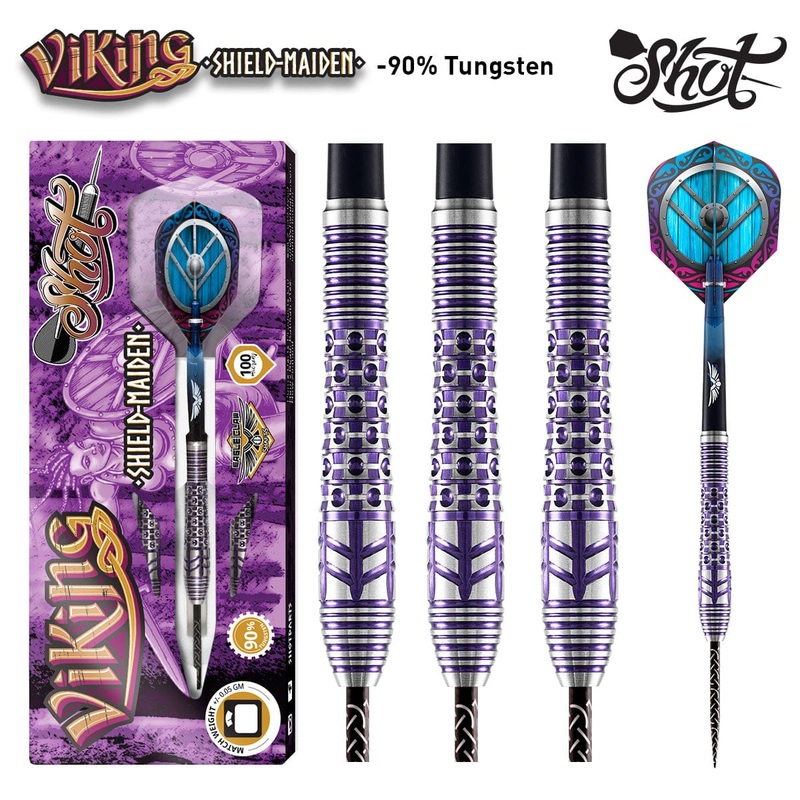 Shot Viking Shield-Maiden Steel Tip Dart Set-90% Tungsten Barrels-24gm