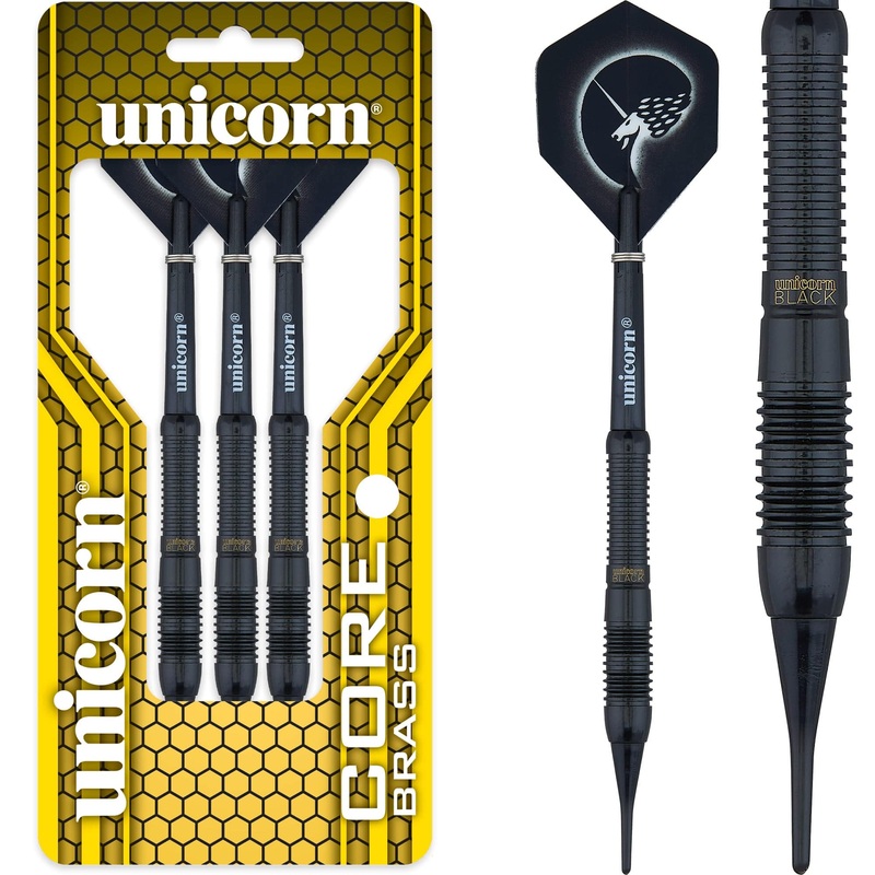 Unicorn Core Brass Darts – Soft Tip – Style 2 – Black Brass 16g
