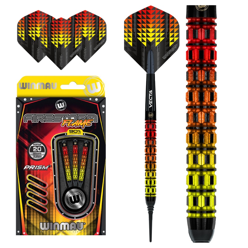 Firestorm Flame Parallel 90% Tungsten Soft Tip Darts by Winmau 20 Gram