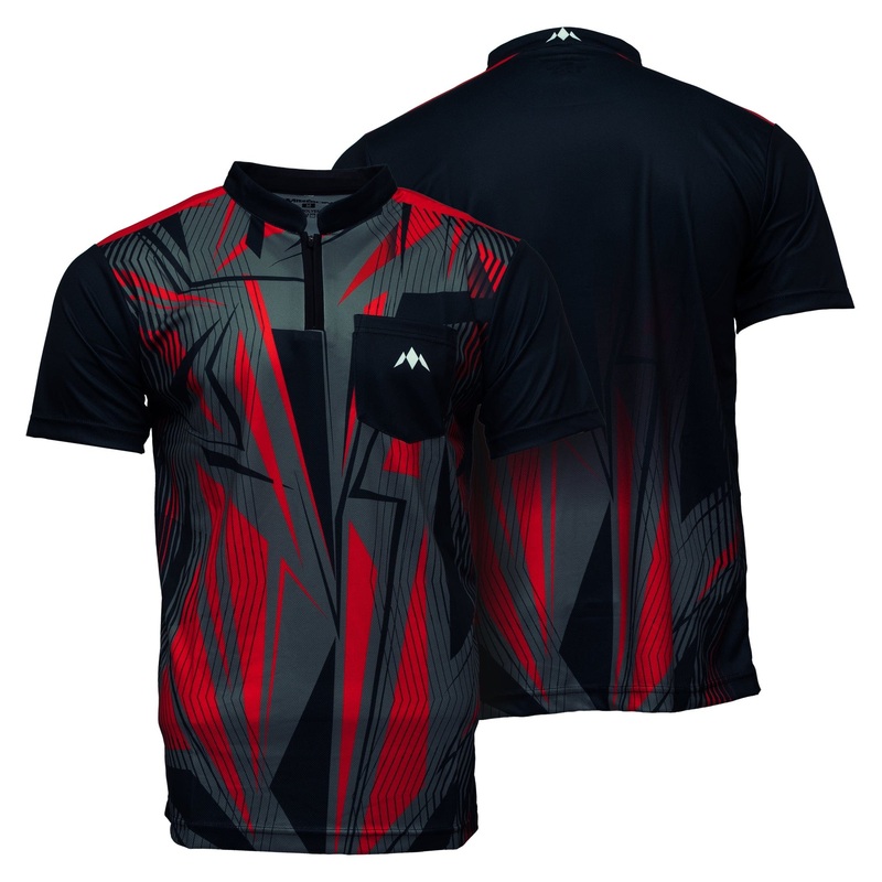 Mission Darts Flint Dart Shirt – Collarless – Lightweight – Black & Red – Youth Medium