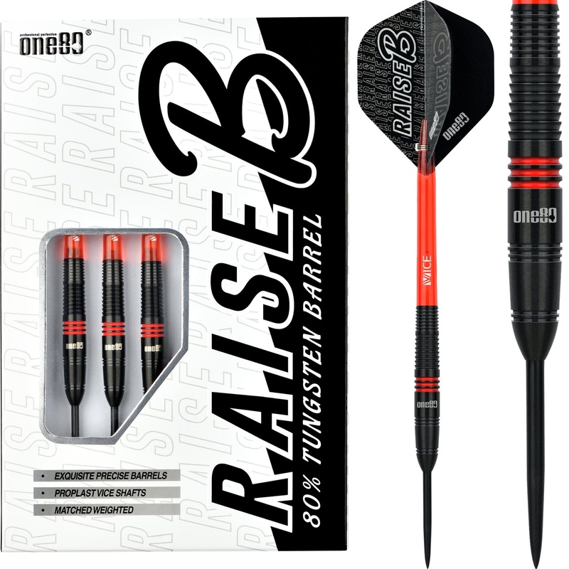 One80 Raise B Darts – Steel Tip – Black – Red Rings 21g