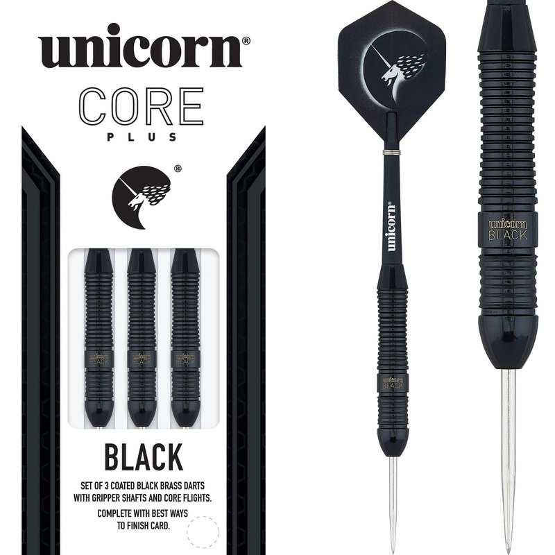 Unicorn Core Plus Win Darts – Steel Tip Brass – Style 1 – Black 22g
