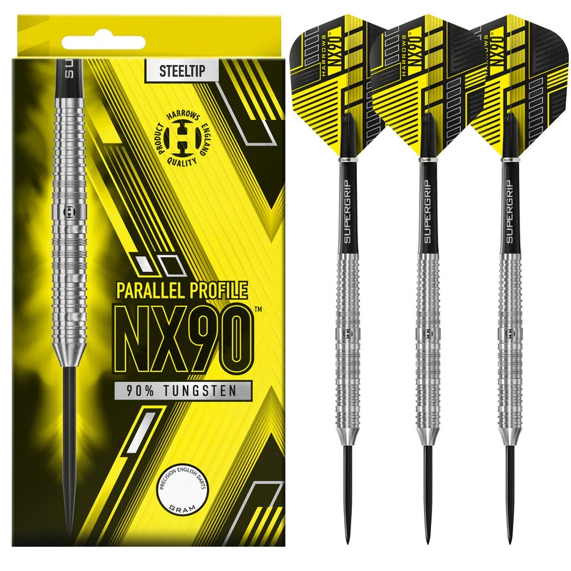 Harrows NX90 Parallel Profile – Steel Tip Darts – 90% Tungsten – 24g